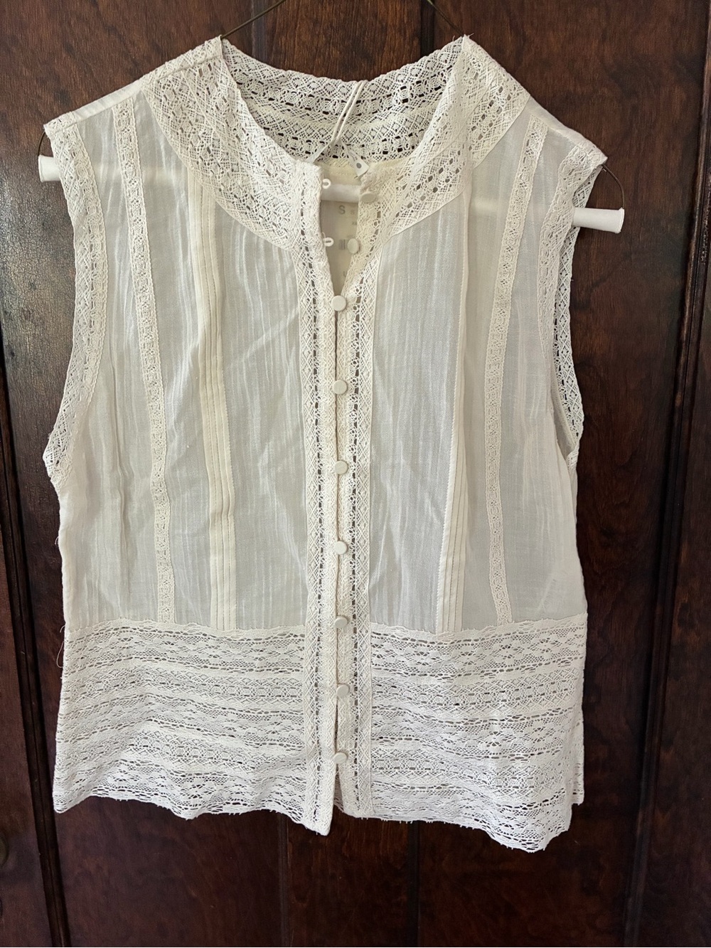 Zara Sleeveless Ivory Lace Button-Front Top